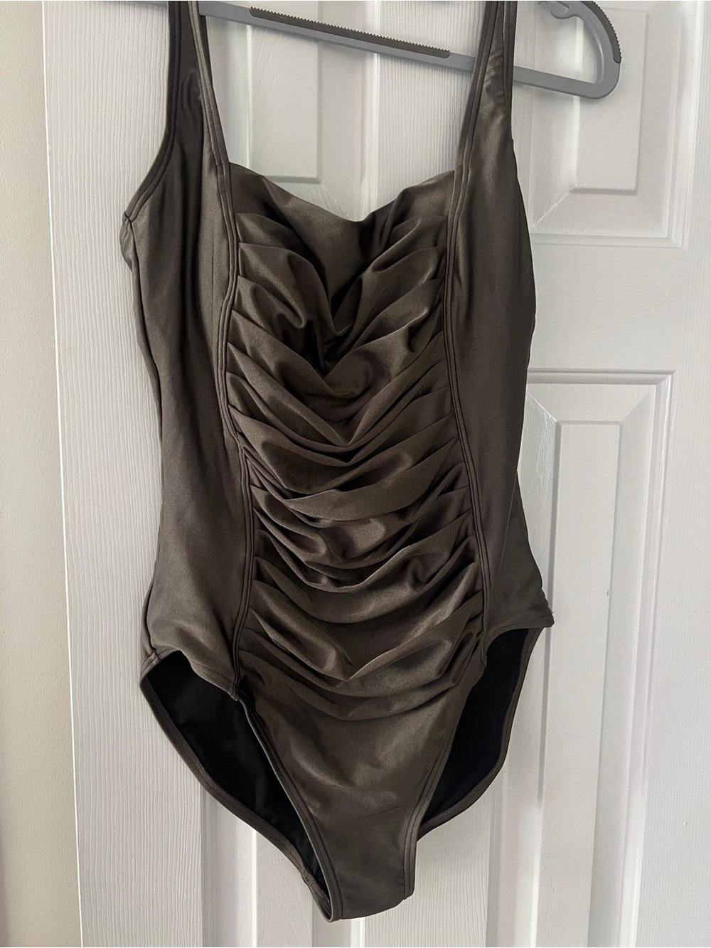 Calvin Klein Olive-Tone Ruched One-Piece Swimsuit